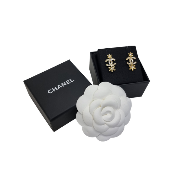 Chanel Earrings CC Logo Crystal Embellised Flower Street Ghw