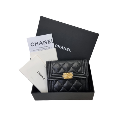 Chanel Boy Trifold Compact Wallet Caviar Ghw (Black)