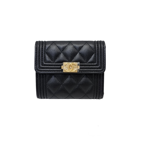 Chanel Boy Trifold Compact Wallet Caviar Ghw (Black)