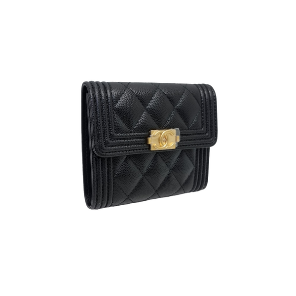 Chanel Boy Trifold Compact Wallet Caviar Ghw (Black)