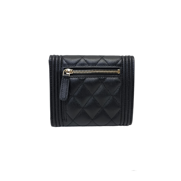 Chanel Boy Trifold Compact Wallet Caviar Ghw (Black)