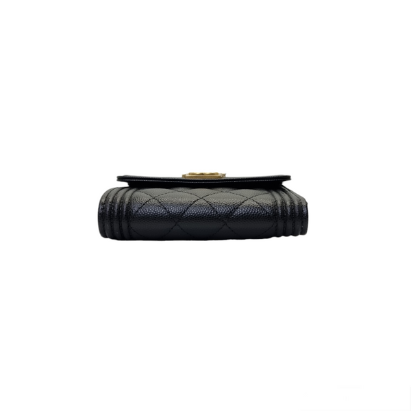 Chanel Boy Trifold Compact Wallet Caviar Ghw (Black)