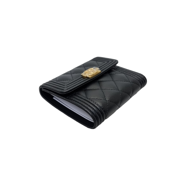 Chanel Boy Trifold Compact Wallet Caviar Ghw (Black)