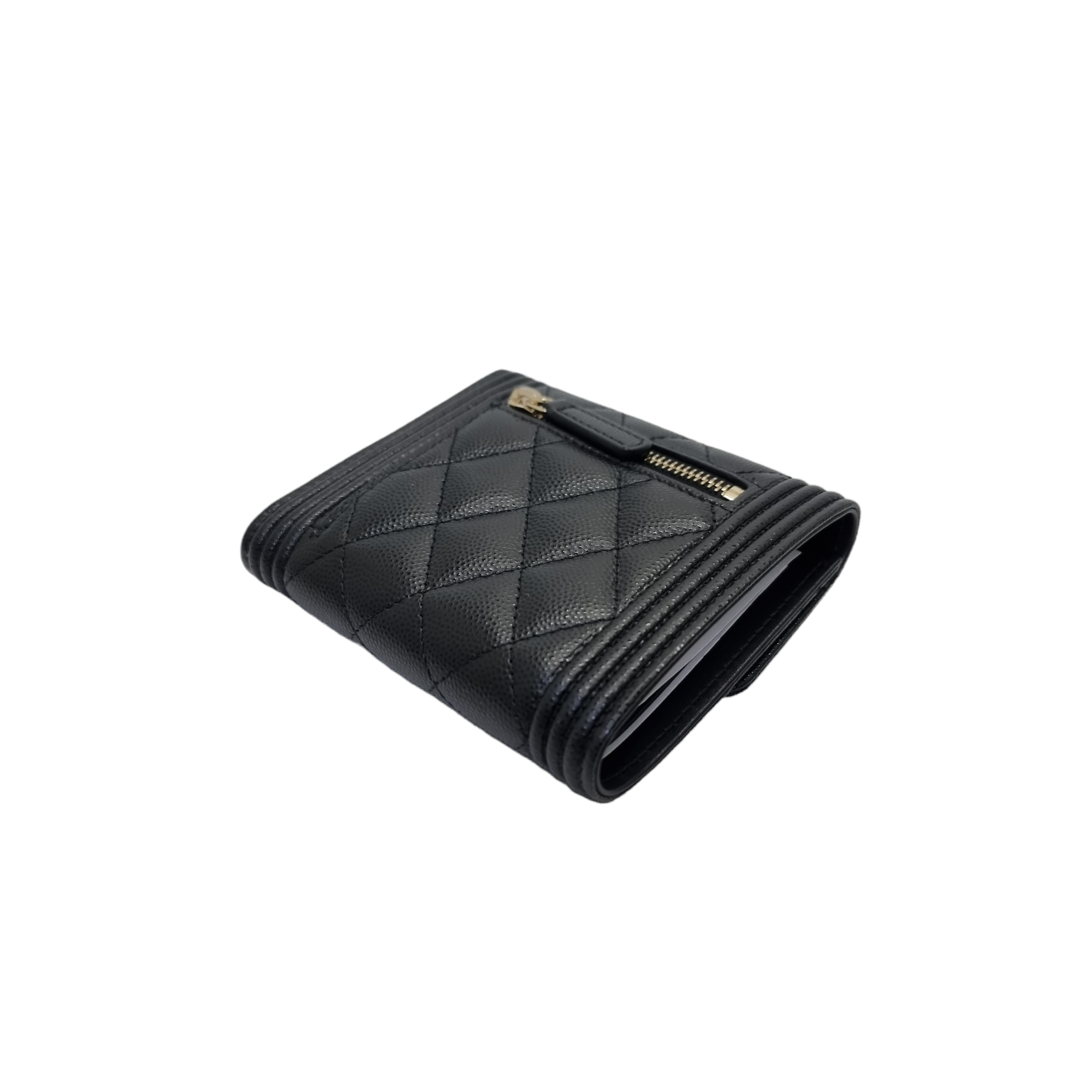 Chanel Boy Trifold Compact Wallet Caviar Ghw Black ValiseLaBel