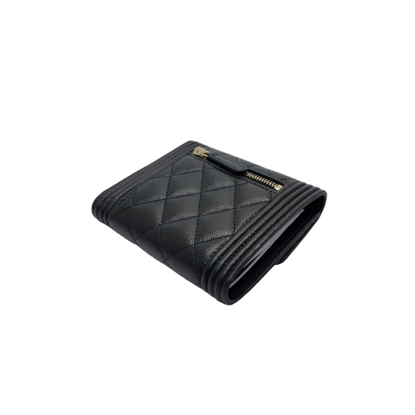 Chanel Boy Trifold Compact Wallet Caviar Ghw (Black)