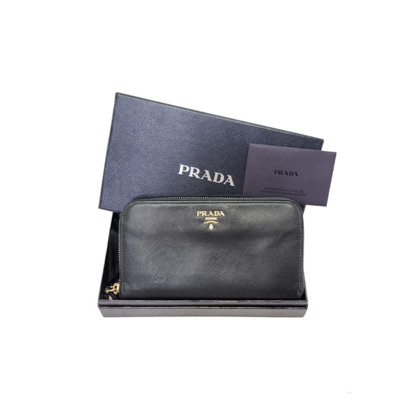 Prada Saffiano Metal Zippy Wallet Ghw (Black)