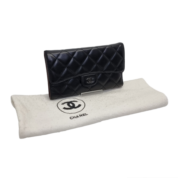 Chanel Trifold Wallet Long Lambskin Shw (Black)