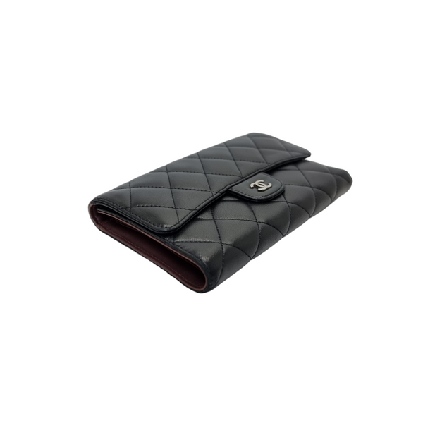 Chanel Trifold Wallet Long Lambskin Shw (Black)