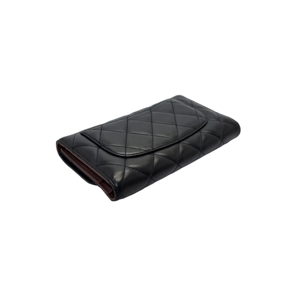 Chanel Trifold Wallet Long Lambskin Shw (Black)