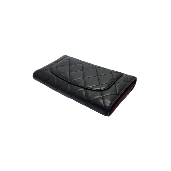 Chanel Trifold Wallet Long Lambskin Shw (Black)