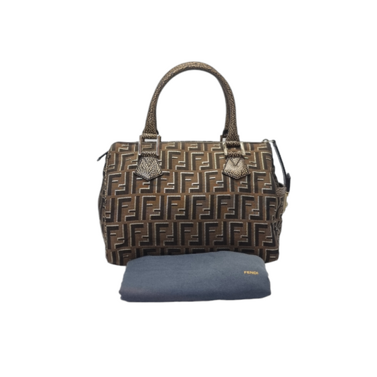 Fendi Tobacco Zucca Print Canvas Medium Boston Ghw (Brown)