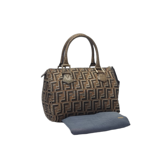 Fendi Tobacco Zucca Print Canvas Medium Boston Ghw (Brown)