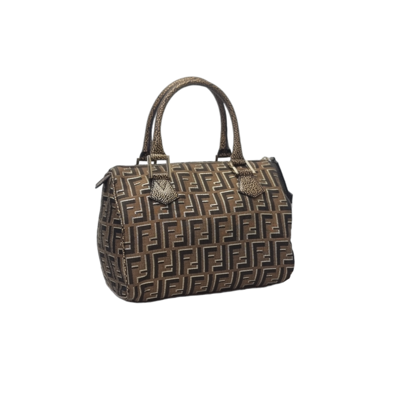 Fendi Tobacco Zucca Print Canvas Medium Boston Ghw (Brown)