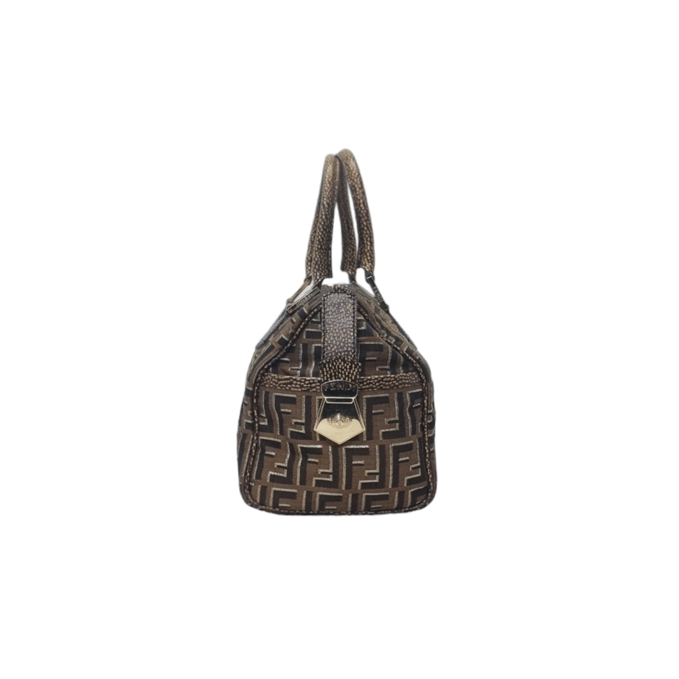 Fendi Tobacco Zucca Print Canvas Medium Boston Ghw (Brown)