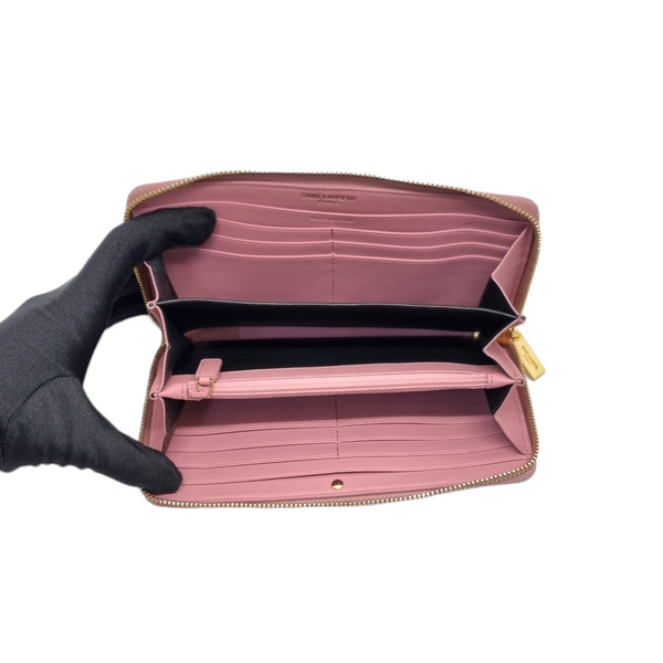 YSL Ligne Y Zipper Leather Wallet Ghw (Pink)