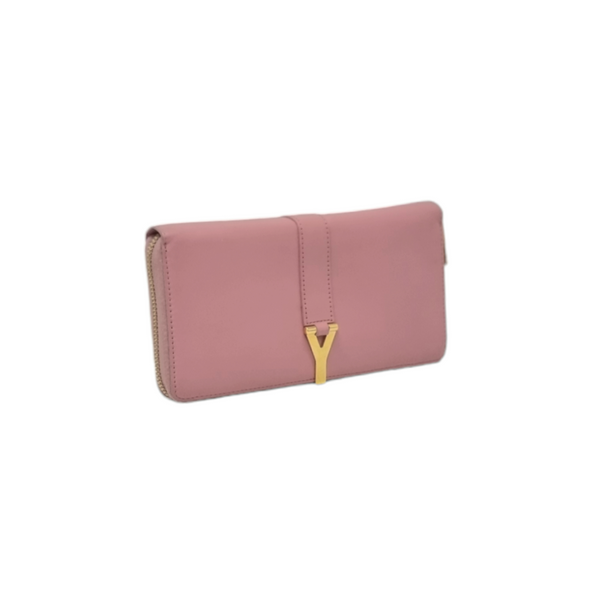 YSL Ligne Y Zipper Leather Wallet Ghw (Pink)