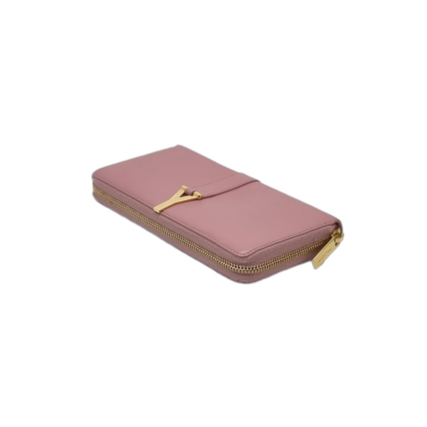 YSL Ligne Y Zipper Leather Wallet Ghw (Pink)