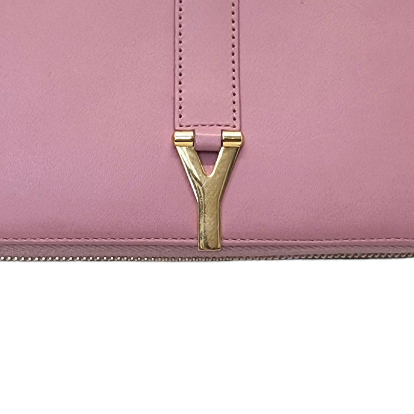 YSL Ligne Y Zipper Leather Wallet Ghw (Pink)