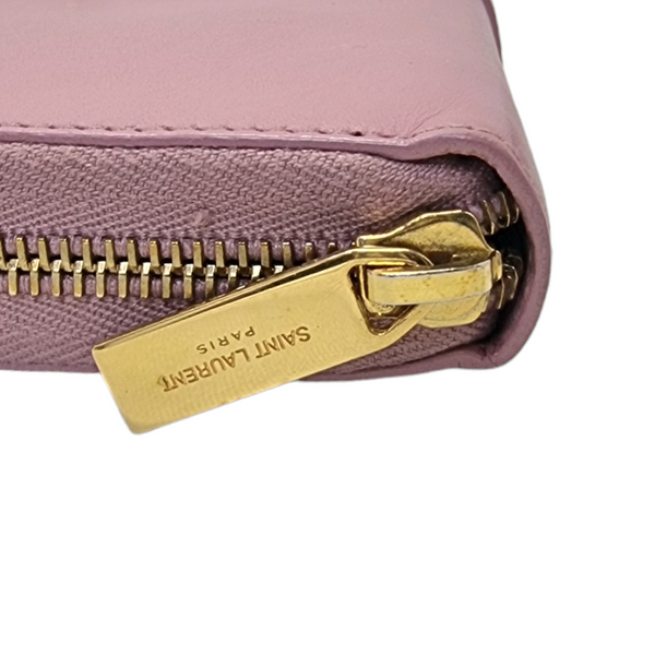 YSL Ligne Y Zipper Leather Wallet Ghw (Pink)