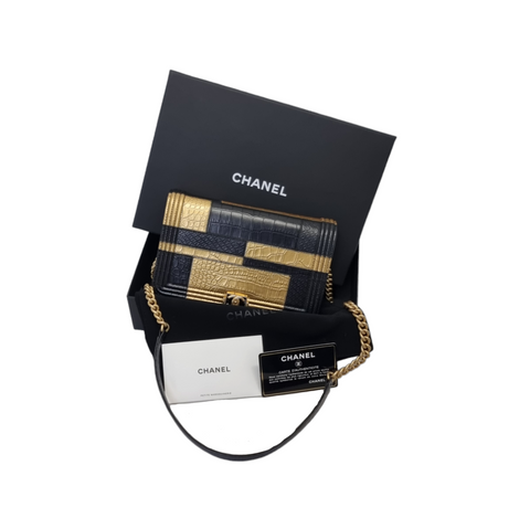 Chanel Boy WOC Croc Python Calfskin Embossed Ghw ( Black/Gold)