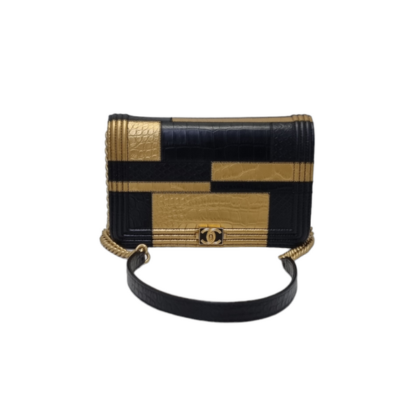 Chanel Boy WOC Croc Python Calfskin Embossed Ghw ( Black/Gold)