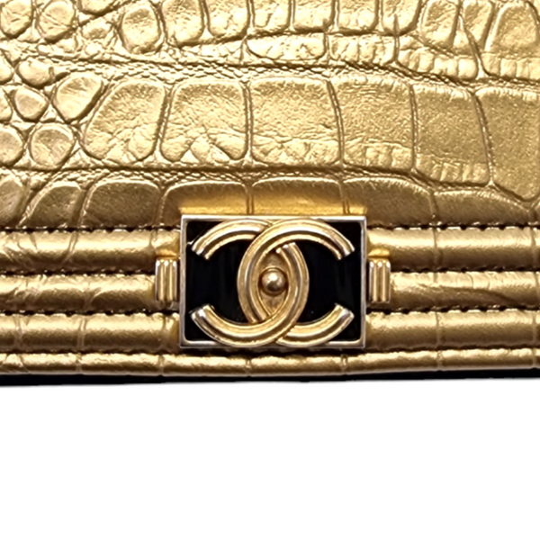 Chanel Boy WOC Croc Python Calfskin Embossed Ghw ( Black/Gold)