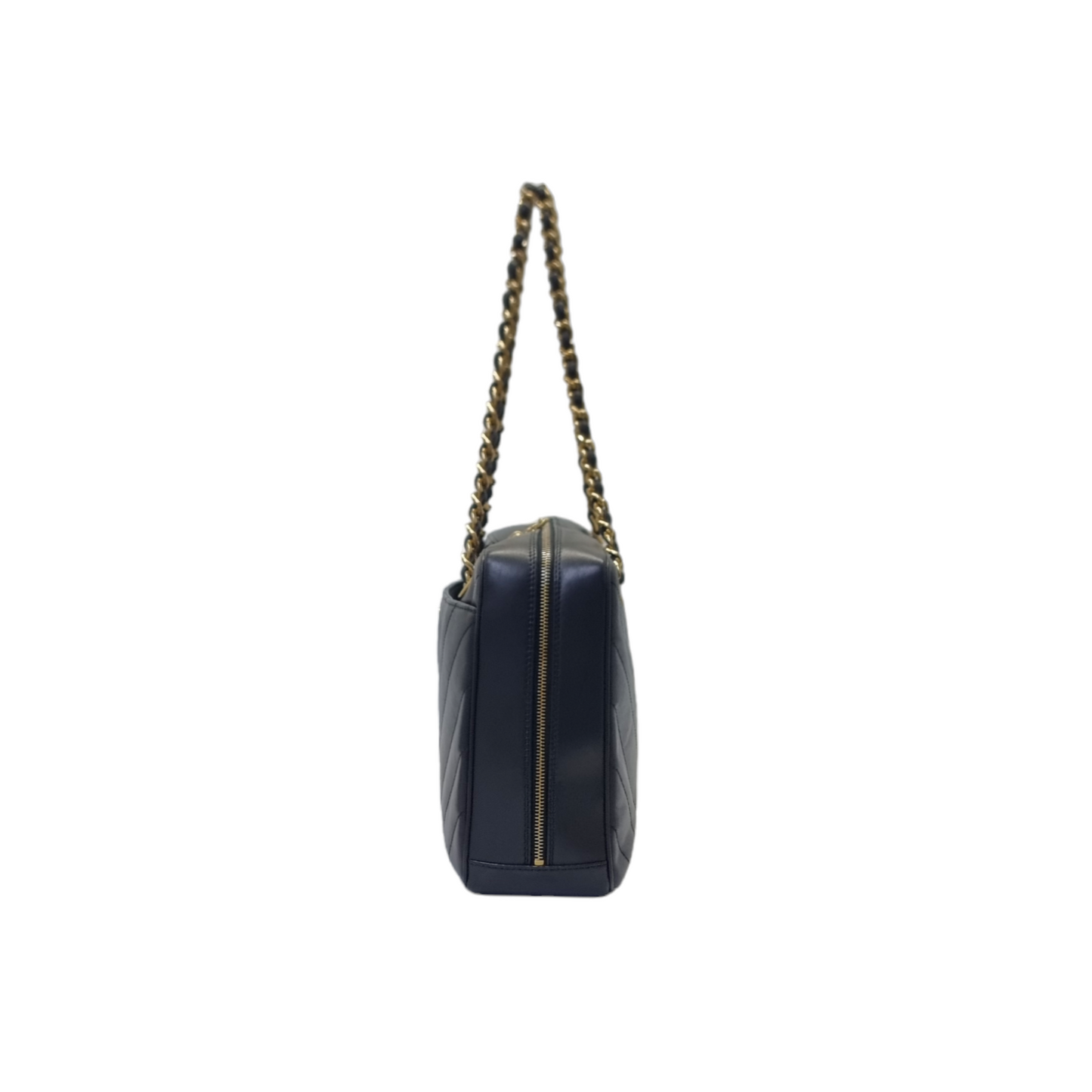 Chanel V-Stitch Chevron Quilted Chain Leather Shoulder Bag Ghw (Black)