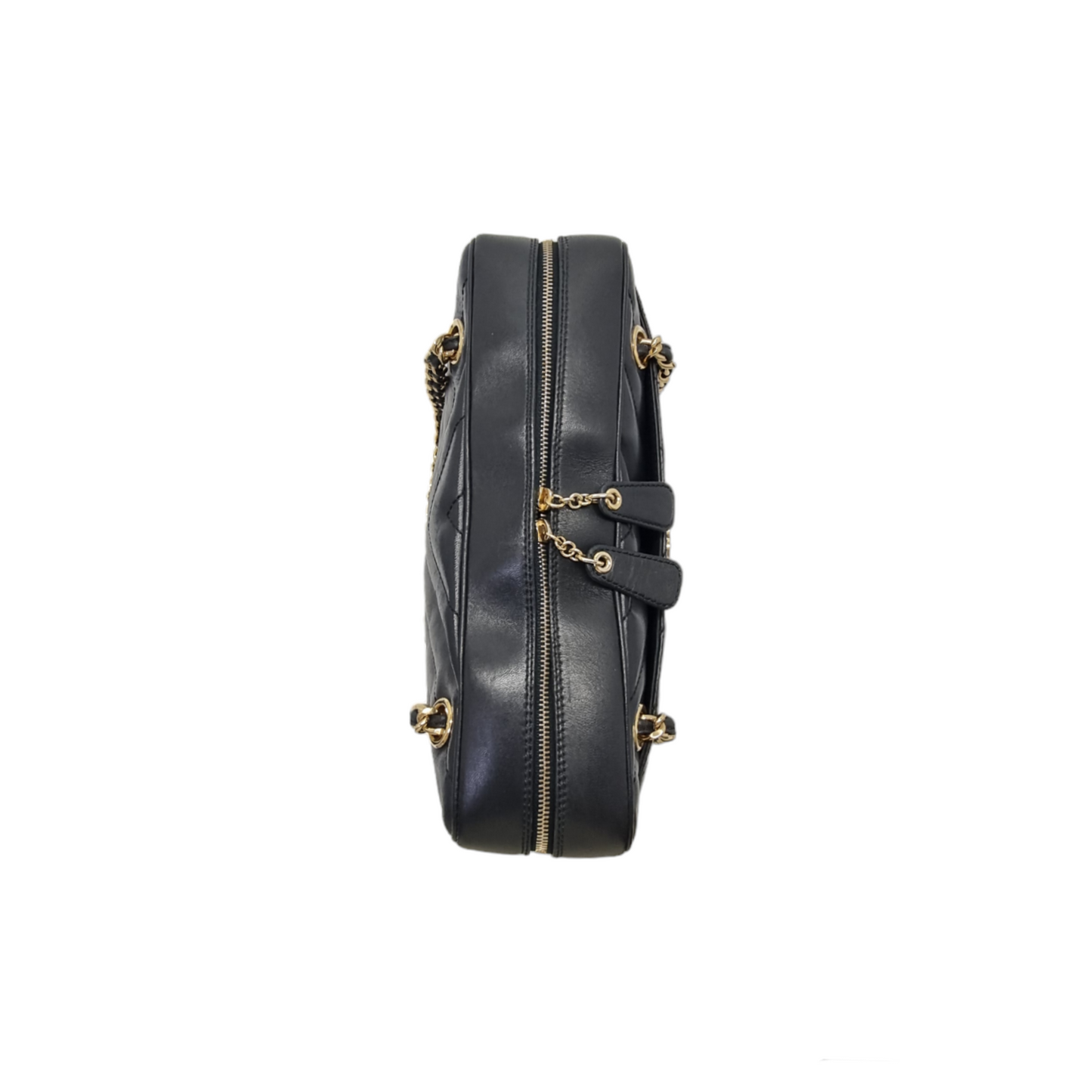 Chanel V-Stitch Chevron Quilted Chain Leather Shoulder Bag Ghw (Black)