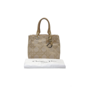 Christian Dior Cannage Canvas Lady Dior Soft Tote Ghw (Beige)