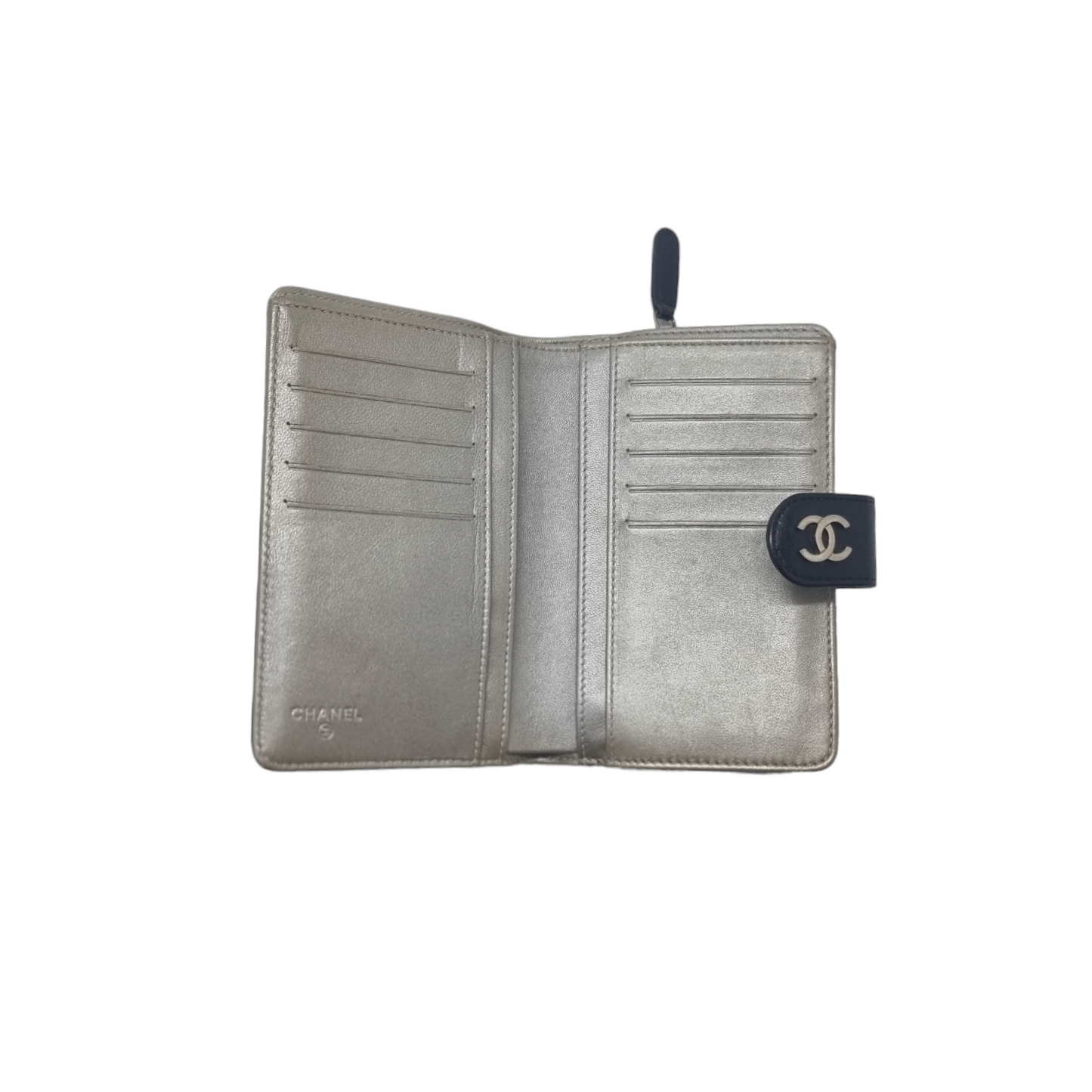 Chanel Camelia Embossed Compact Wallet Lambskin Shw (Black/Silver)