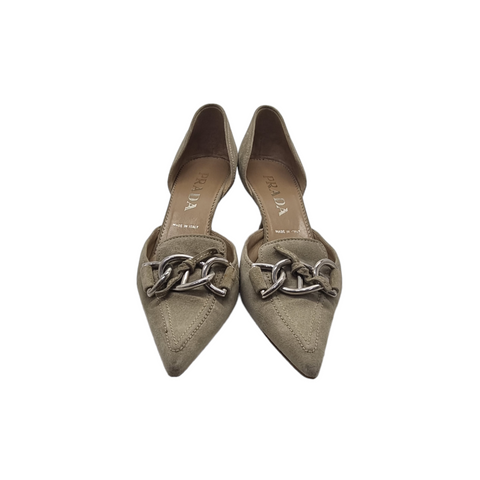 Prada Vintage D'Orsay Pointed Toe Suede Kitten Heels Shw (Beige)