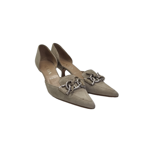 Prada Vintage D'Orsay Pointed Toe Suede Kitten Heels Shw (Beige)