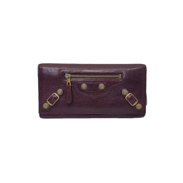 Balenciaga Bifold Continental Leather Long Wallet (Burgundy)