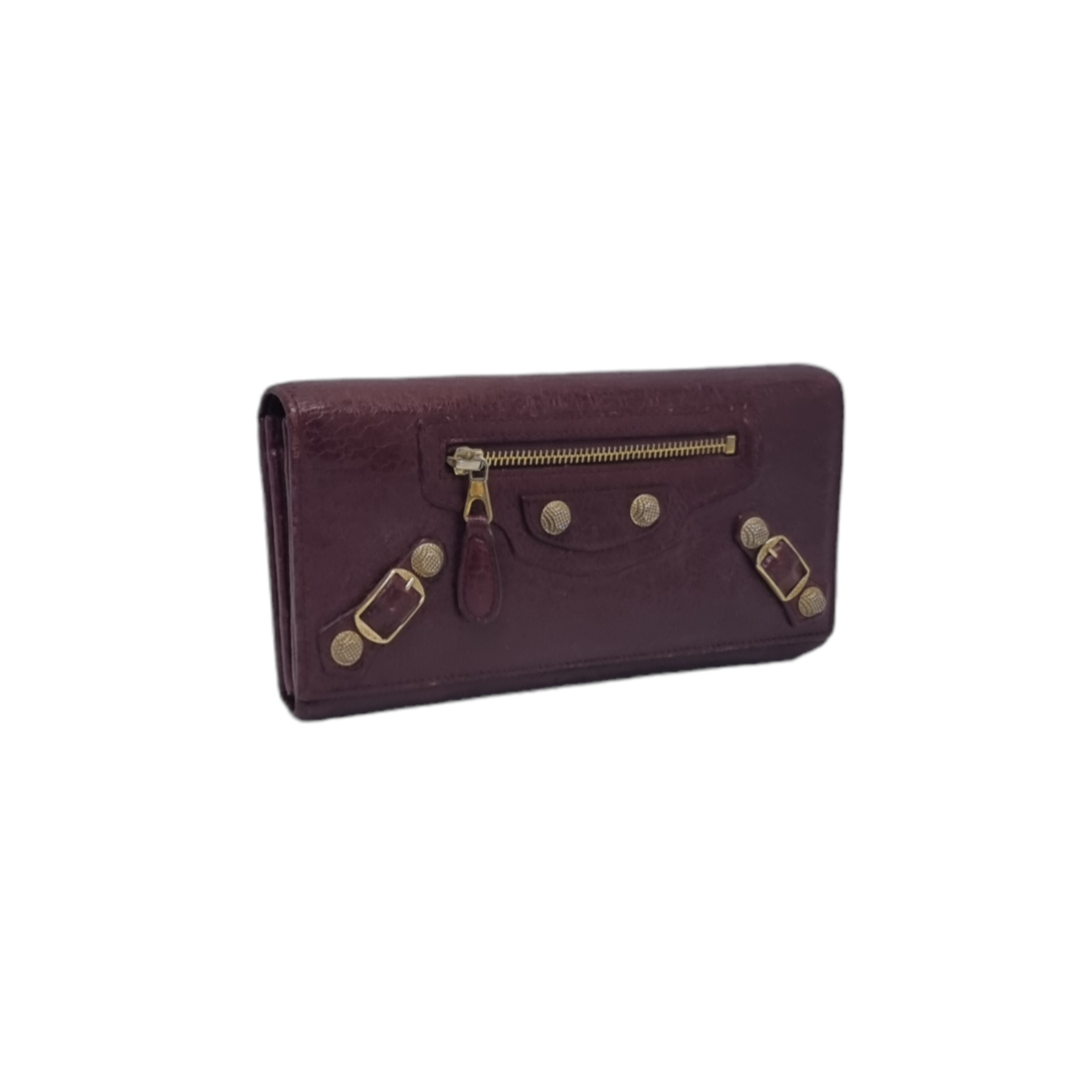 Balenciaga Bifold Continental Leather Long Wallet (Burgundy)