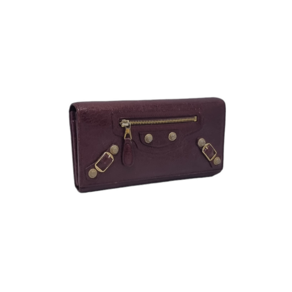 Balenciaga Bifold Continental Leather Long Wallet (Burgundy)