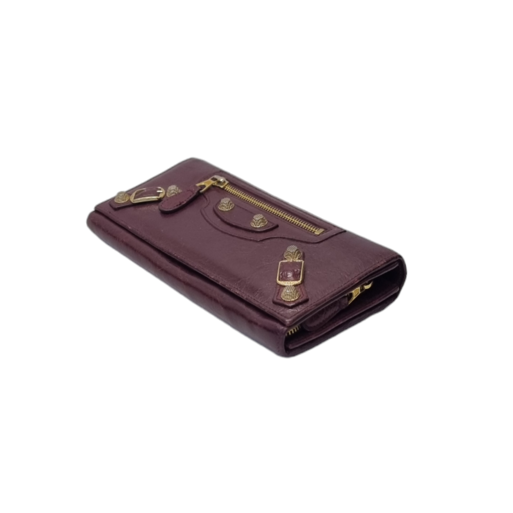 Balenciaga Bifold Continental Leather Long Wallet (Burgundy)
