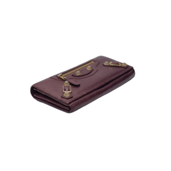 Balenciaga Bifold Continental Leather Long Wallet (Burgundy)