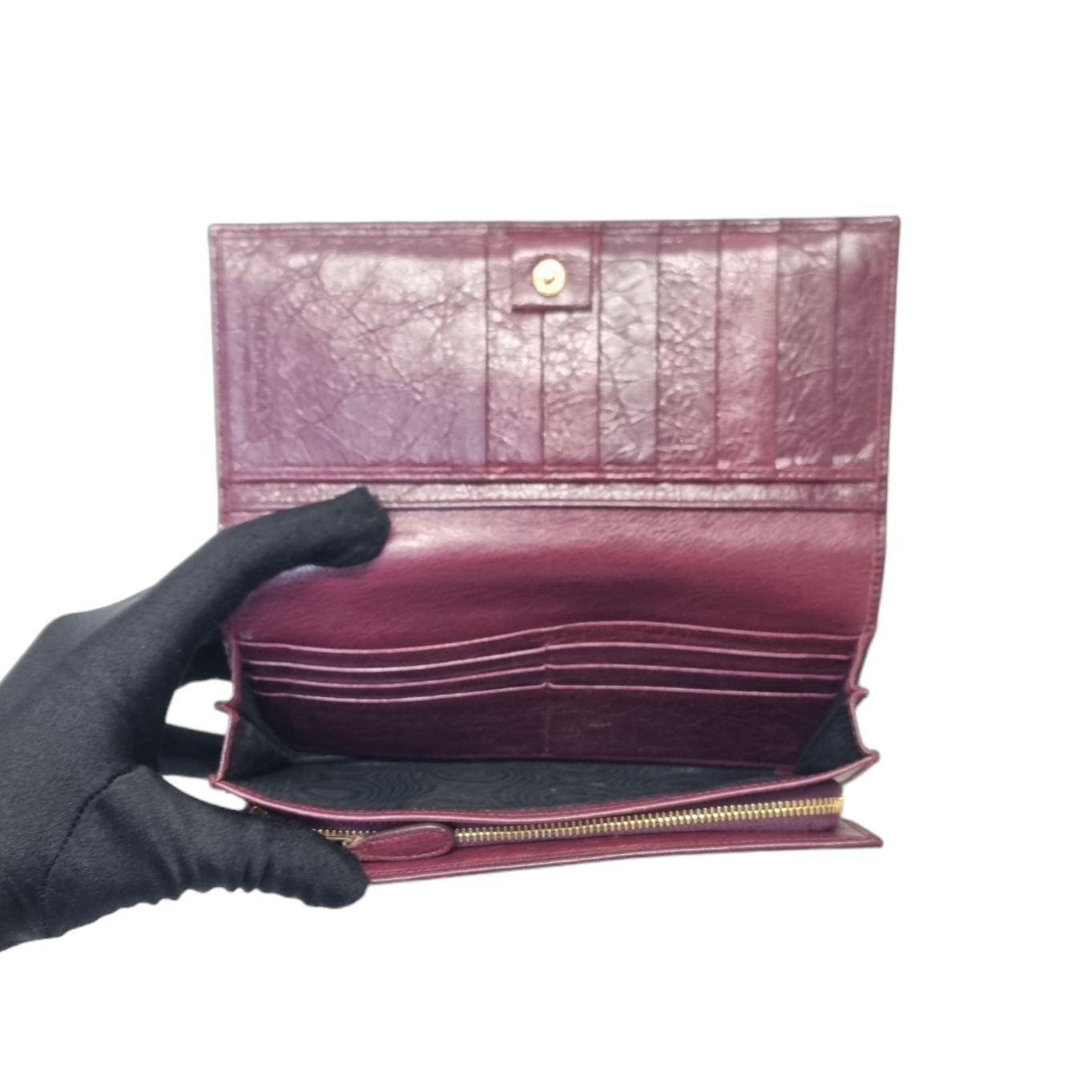 Balenciaga Bifold Continental Leather Long Wallet (Burgundy)