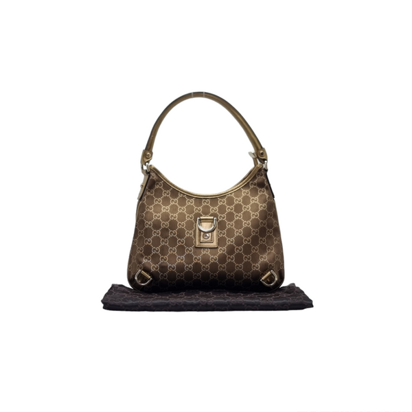 Gucci GG Abbey D-Ring Canvas Hobo Bag Ghw ( Brown/Metallic Gold)