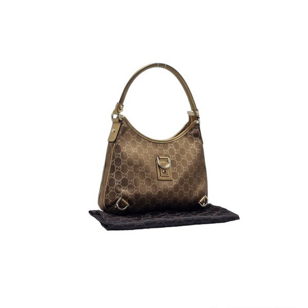 Gucci GG Abbey D-Ring Canvas Hobo Bag Ghw ( Brown/Metallic Gold)