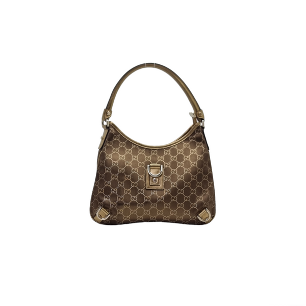 Gucci GG Abbey D-Ring Canvas Hobo Bag Ghw ( Brown/Metallic Gold)