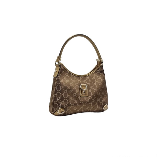 Gucci GG Abbey D-Ring Canvas Hobo Bag Ghw ( Brown/Metallic Gold)