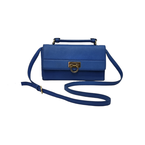 Salvatore Ferragamo Gancini Leather Sling Bag Ghw (Blue)