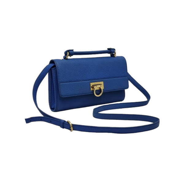 Salvatore Ferragamo Gancini Leather Sling Bag Ghw (Blue)