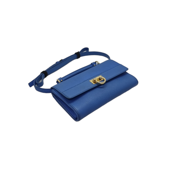 Salvatore Ferragamo Gancini Leather Sling Bag Ghw (Blue)