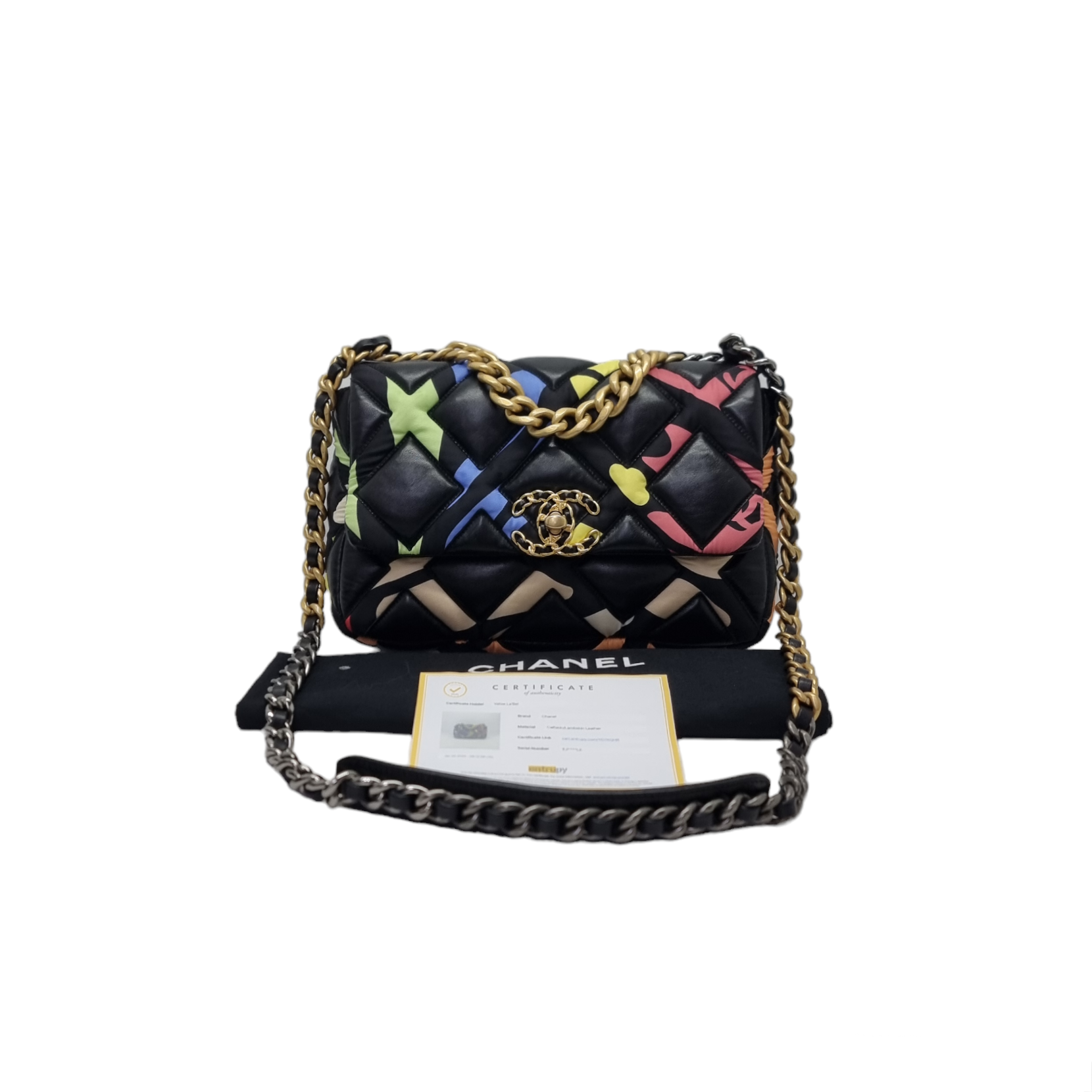 Chanel 22s Flap 19 Limited Edition Lambskin Nylon Fabric 3 Tone Hw (Black Multicolour)