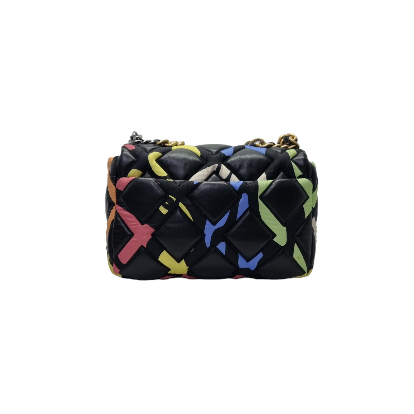 Chanel C19 Flap SS22 Limited Edition Lambskin Nylon Fabric 3 Tone Hw (Black Multicolour)