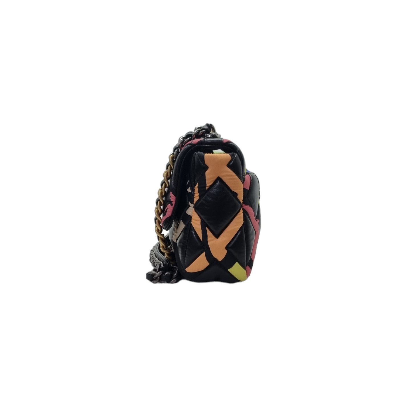 Chanel C19 Flap SS22 Limited Edition Lambskin Nylon Fabric 3 Tone Hw (Black Multicolour)