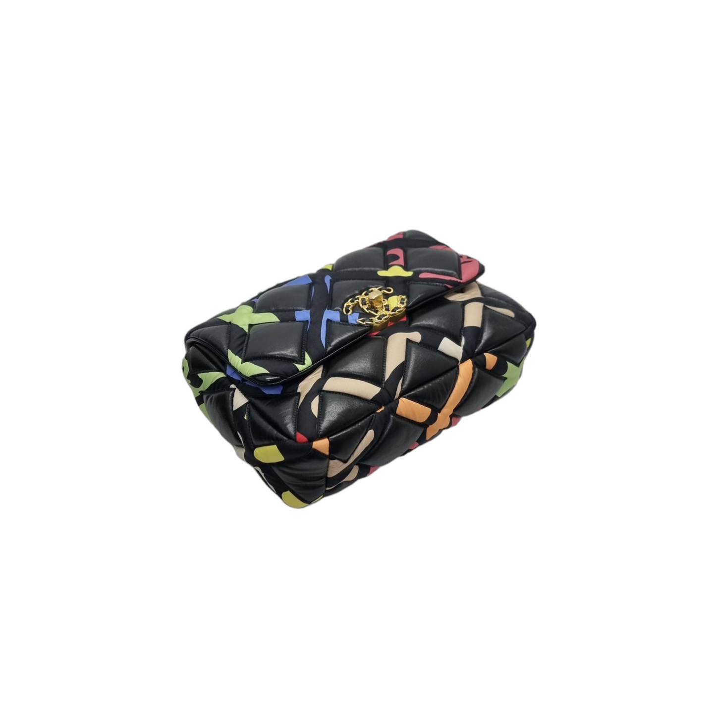 Chanel C19 Flap SS22 Limited Edition Lambskin Nylon Fabric 3 Tone Hw (Black Multicolour)