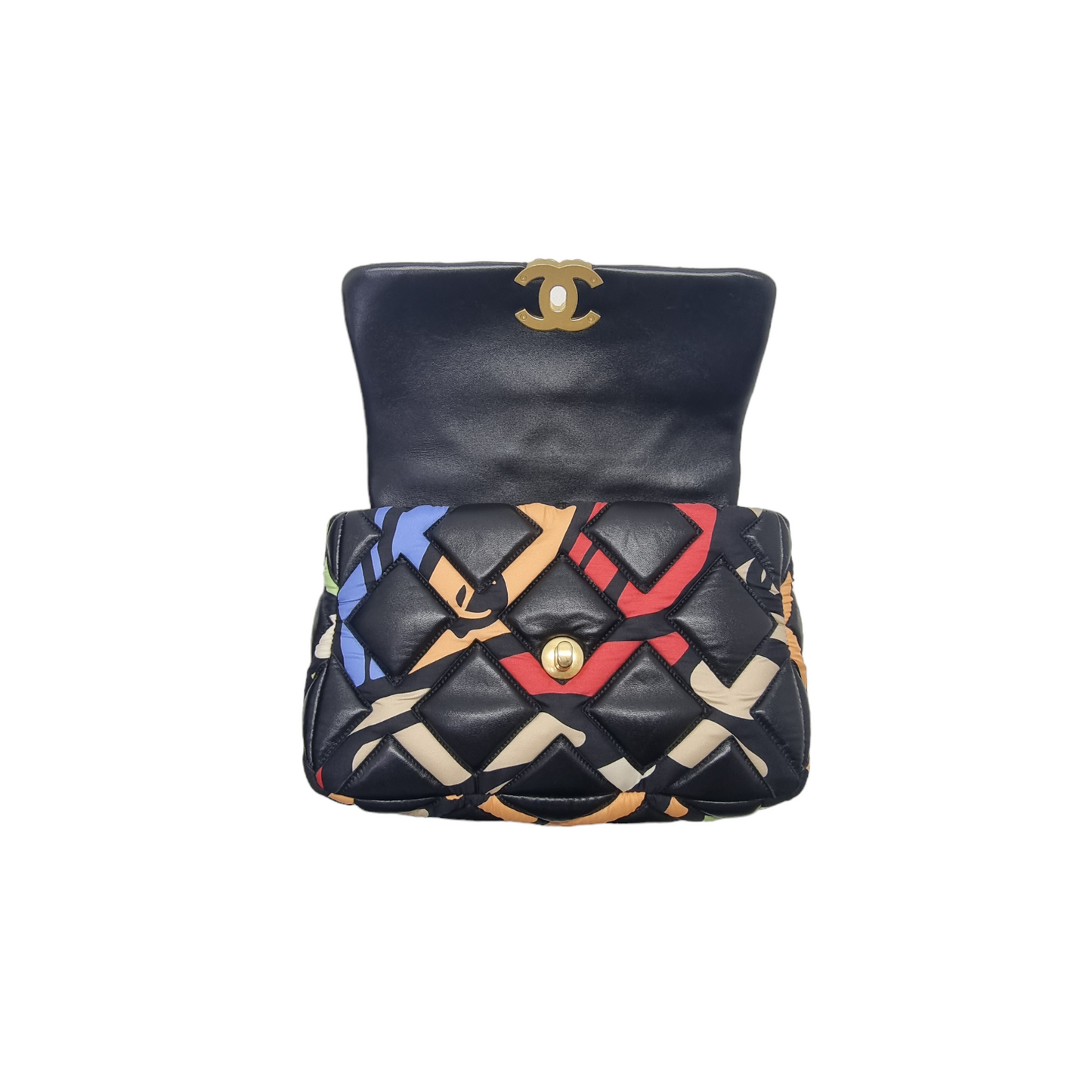 Chanel C19 Flap SS22 Limited Edition Lambskin Nylon Fabric 3 Tone Hw (Black Multicolour)